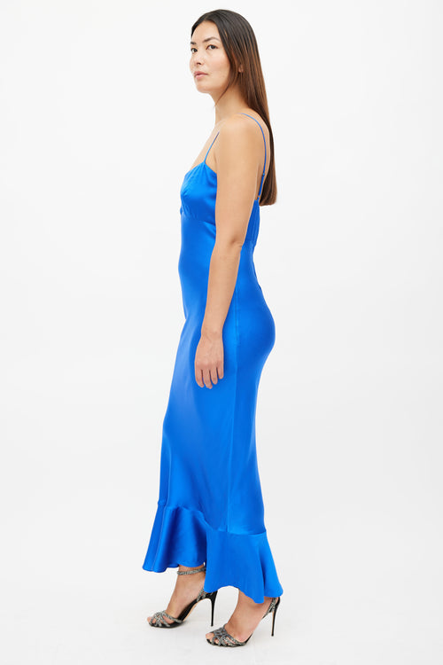 Saloni Blue Silk Mimi Slip Dress