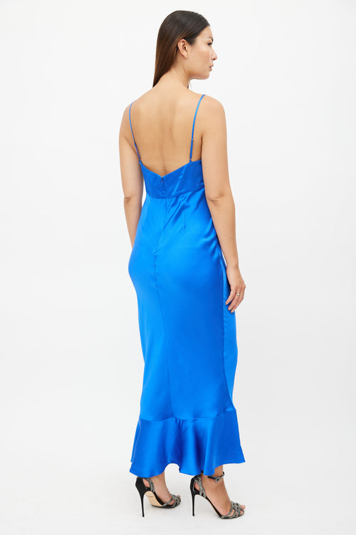 Saloni Blue Silk Mimi Slip Dress