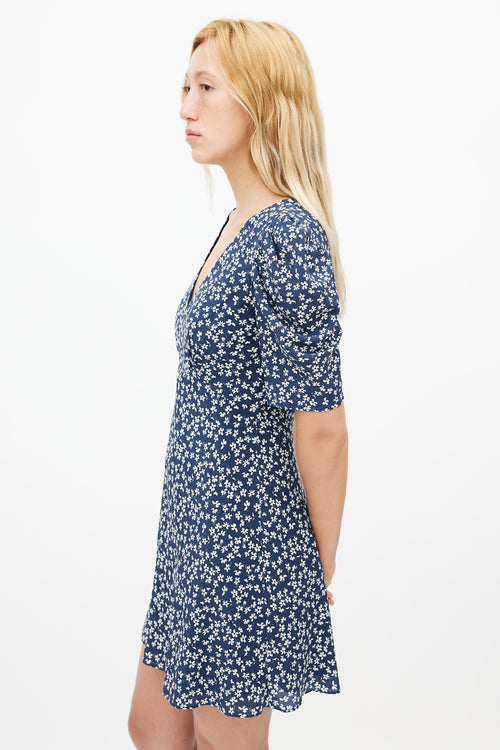 Saloni Blue 
White Silk Floral Mini Dress