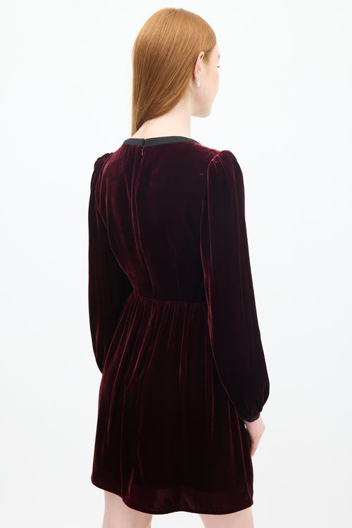 Saloni Burgundy Velvet Camille Bows Embellished Mini Dress