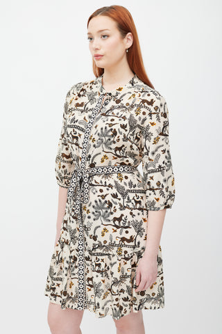 Saloni Cream 
Black Sheer Printed Button Up Dress