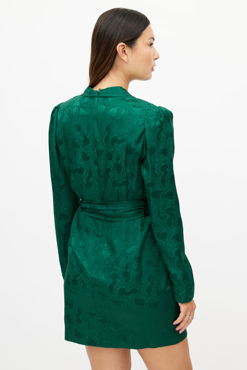 Saloni Green Silk Belted Dress