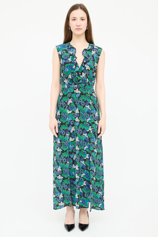 Saloni Silk Floral V-Neck Dress