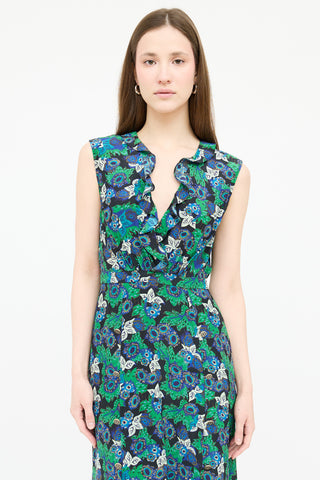 Saloni Silk Floral V-Neck Dress