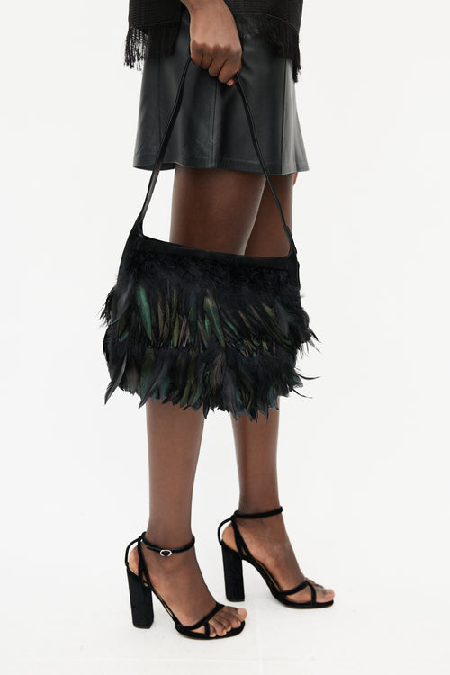 Salvatore Ferragamo Black Feather Suede Bag