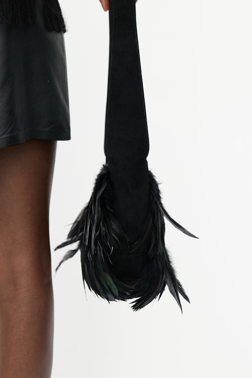 Salvatore Ferragamo Black Feather Suede Bag