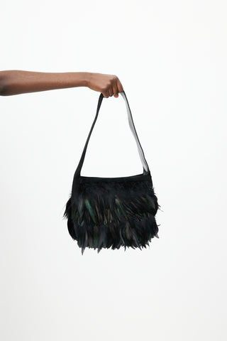 Salvatore Ferragamo Black Feather Suede Bag