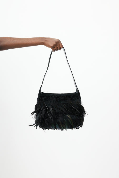 Salvatore Ferragamo Black Feather Suede Bag