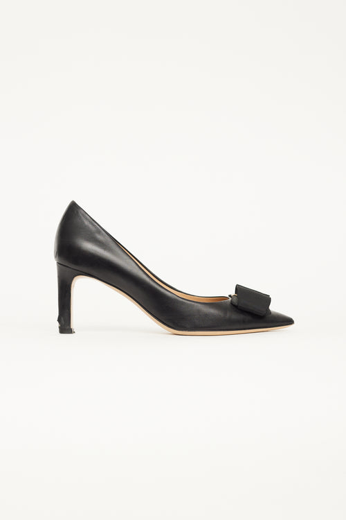 Salvatore Ferragamo Black Leather Bow Pump