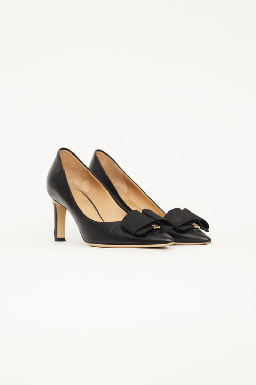 Salvatore Ferragamo Black Leather Bow Pump