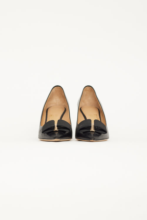 Salvatore Ferragamo Black Leather Bow Pump