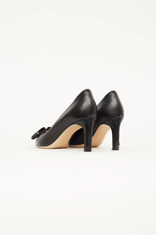 Salvatore Ferragamo Black Leather Bow Pump