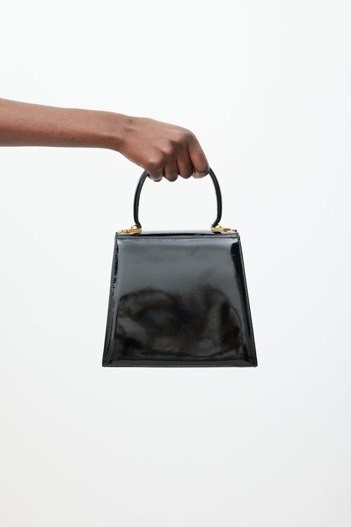 Ferragamo Black 
Gold Iconic Patent Leather Bag