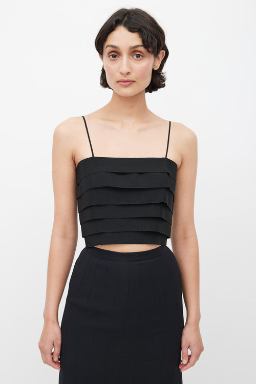 Salvatore Ferragamo Black Silk Tiered Tank Top