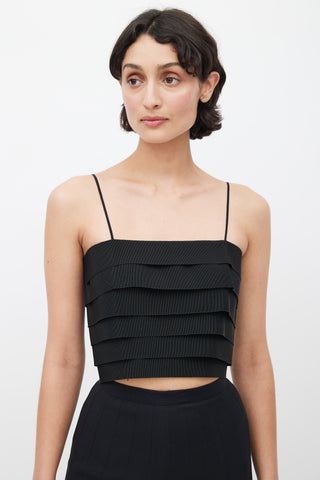 Salvatore Ferragamo Black Silk Tiered Tank Top