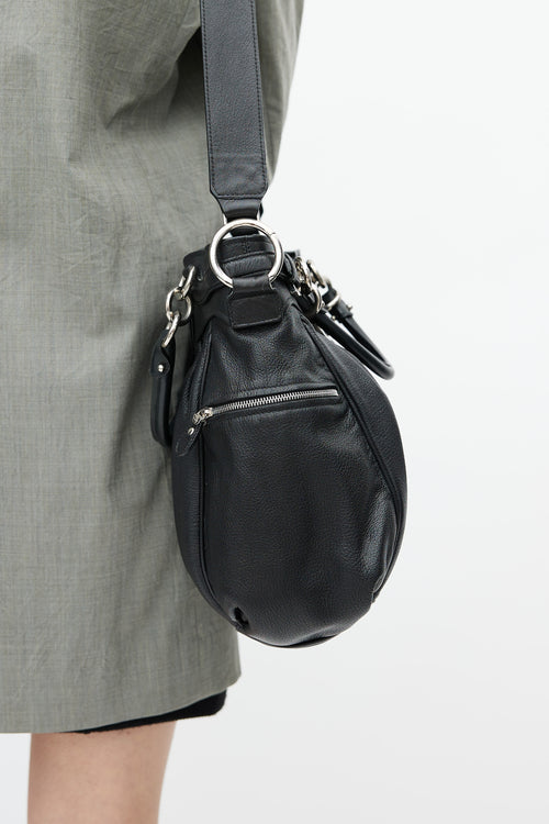 Salvatore Ferragamo Black 
Silver Gancini Shoulder Bag