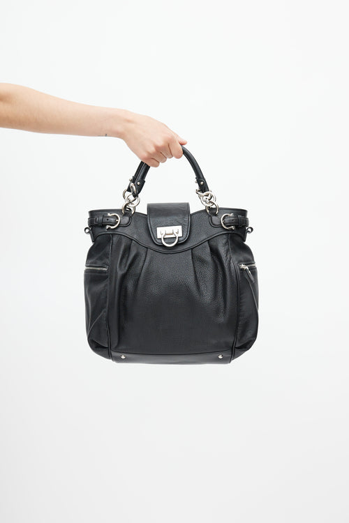 Salvatore Ferragamo Black 
Silver Gancini Shoulder Bag