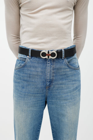 Ferragamo Black 
Brown Gancini Reversible Leather Belt