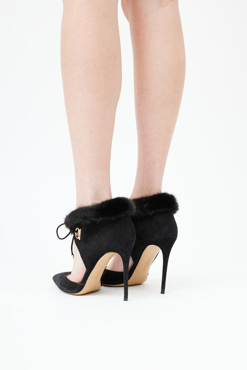  Black Suede 
Fur Trim Pump