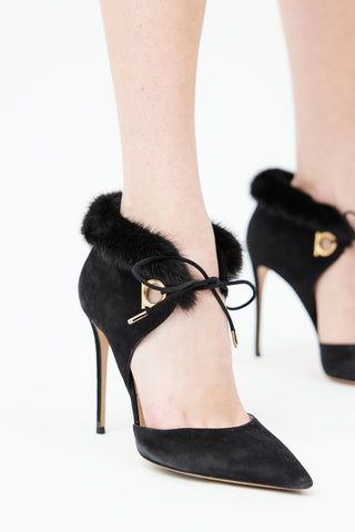  Black Suede 
Fur Trim Pump