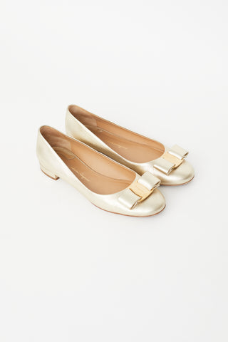 Salvatore Ferragamo Gold Bow Flat