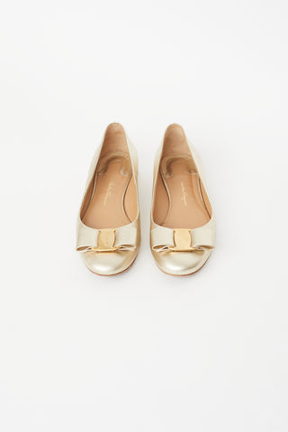 Salvatore Ferragamo Gold Bow Flat