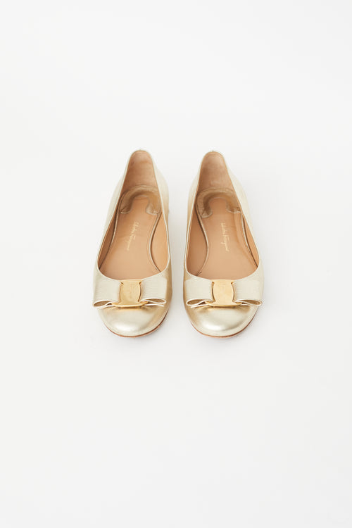 Salvatore Ferragamo Gold Bow Flat