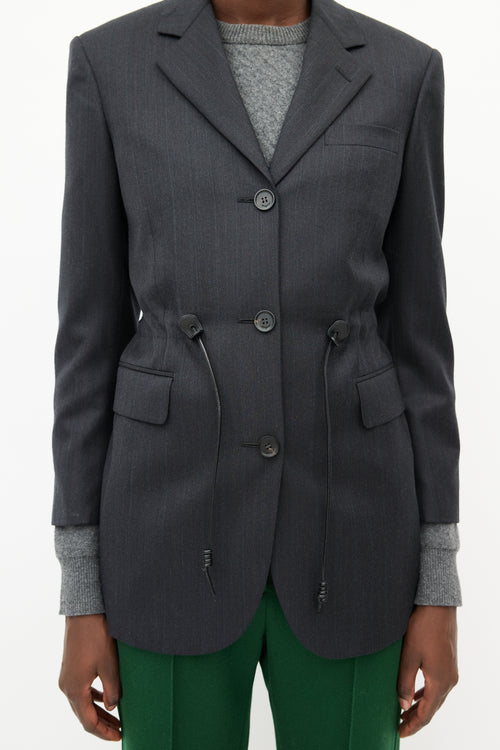 Salvatore Ferragamo Grey Wool Drawstring Blazer