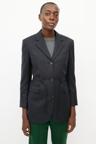 Salvatore Ferragamo Grey Wool Drawstring Blazer