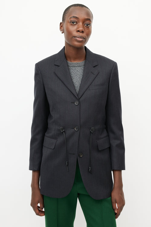 Salvatore Ferragamo Grey Wool Drawstring Blazer