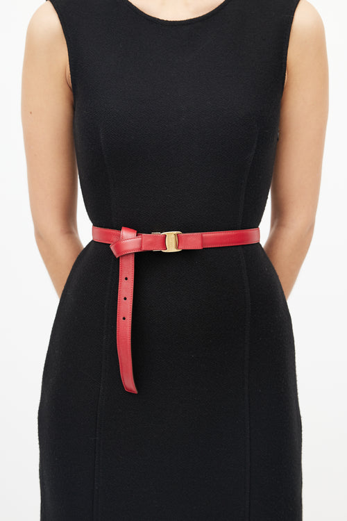 Salvatore Ferragamo Red 
Gold Leather Bow Belt