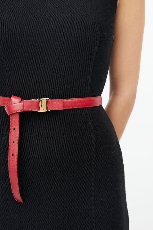 Salvatore Ferragamo Red 
Gold Leather Bow Belt