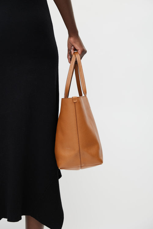 Salvatore Ferragamo Brown Pebbled Leather Tote Bag