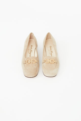 Salvatore Ferragamo Beige Suede Gancini Loafer