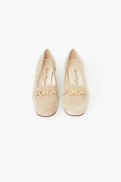 Salvatore Ferragamo Beige Suede Gancini Loafer