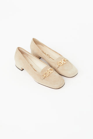 Salvatore Ferragamo Beige Suede Gancini Loafer