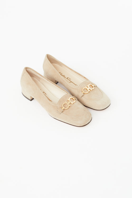 Salvatore Ferragamo Beige Suede Gancini Loafer