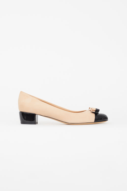 Salvatore Ferragamo Beige Suede Vara Bow Heel