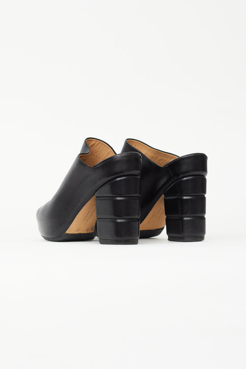 Salvatore Ferragamo Black Leather Heeled Mule