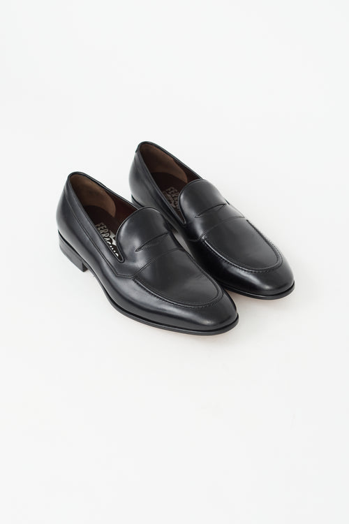 Salvatore Ferragamo Black Leather Penny Loafer