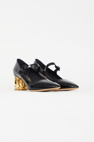 Salvatore Ferragamo Black Patent Mary Jane Pump