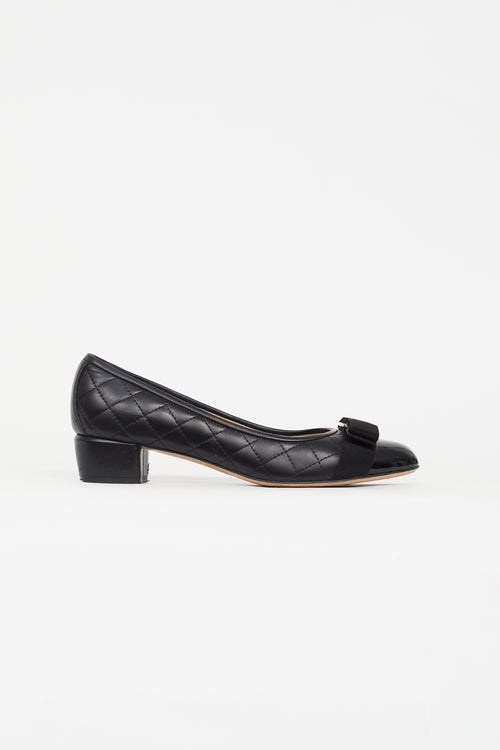 Salvatore Ferragamo Black Leather Quilted Pump