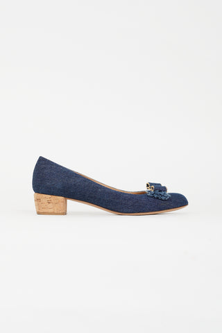 Salvatore Ferragamo Blue Denim Bow Pump