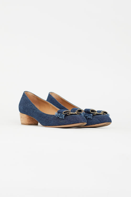 Salvatore Ferragamo Blue Denim Bow Pump