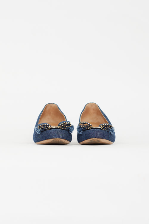 Salvatore Ferragamo Blue Denim Bow Pump