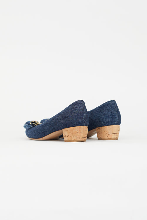 Salvatore Ferragamo Blue Denim Bow Pump