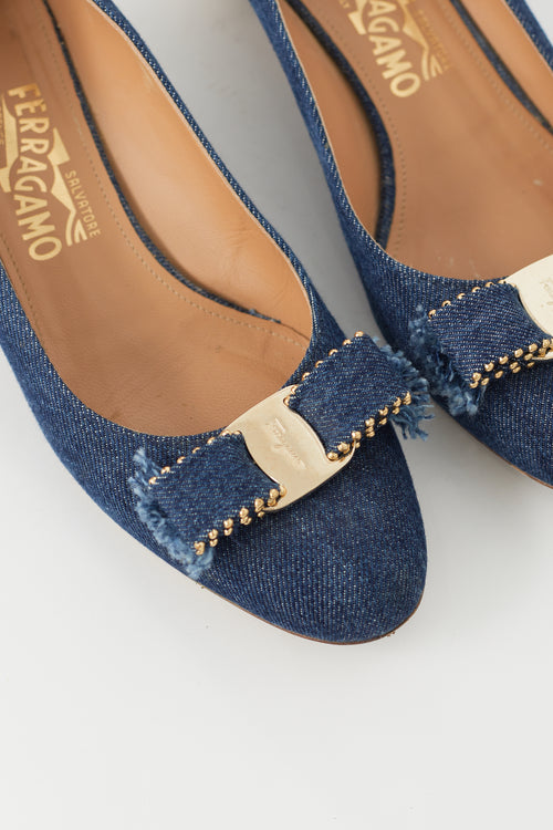 Salvatore Ferragamo Blue Denim Bow Pump