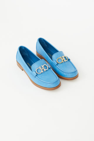 Salvatore Ferragamo Blue Leather Logo Loafer