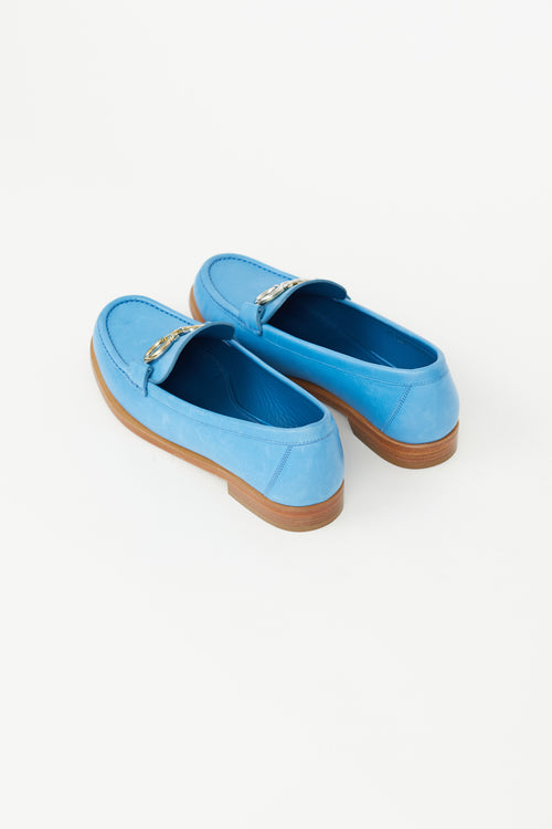 Salvatore Ferragamo Blue Leather Logo Loafer