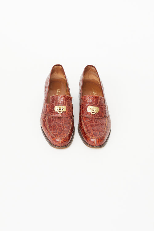 Salvatore Ferragamo Brown Leather Embossed Loafer